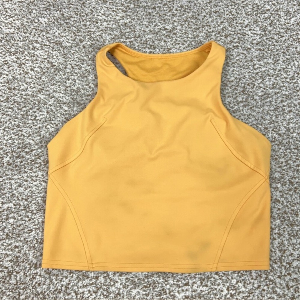 Lululemon Tank Top Womens 8 Orange High Neck Racerback Built In Bra Cropped